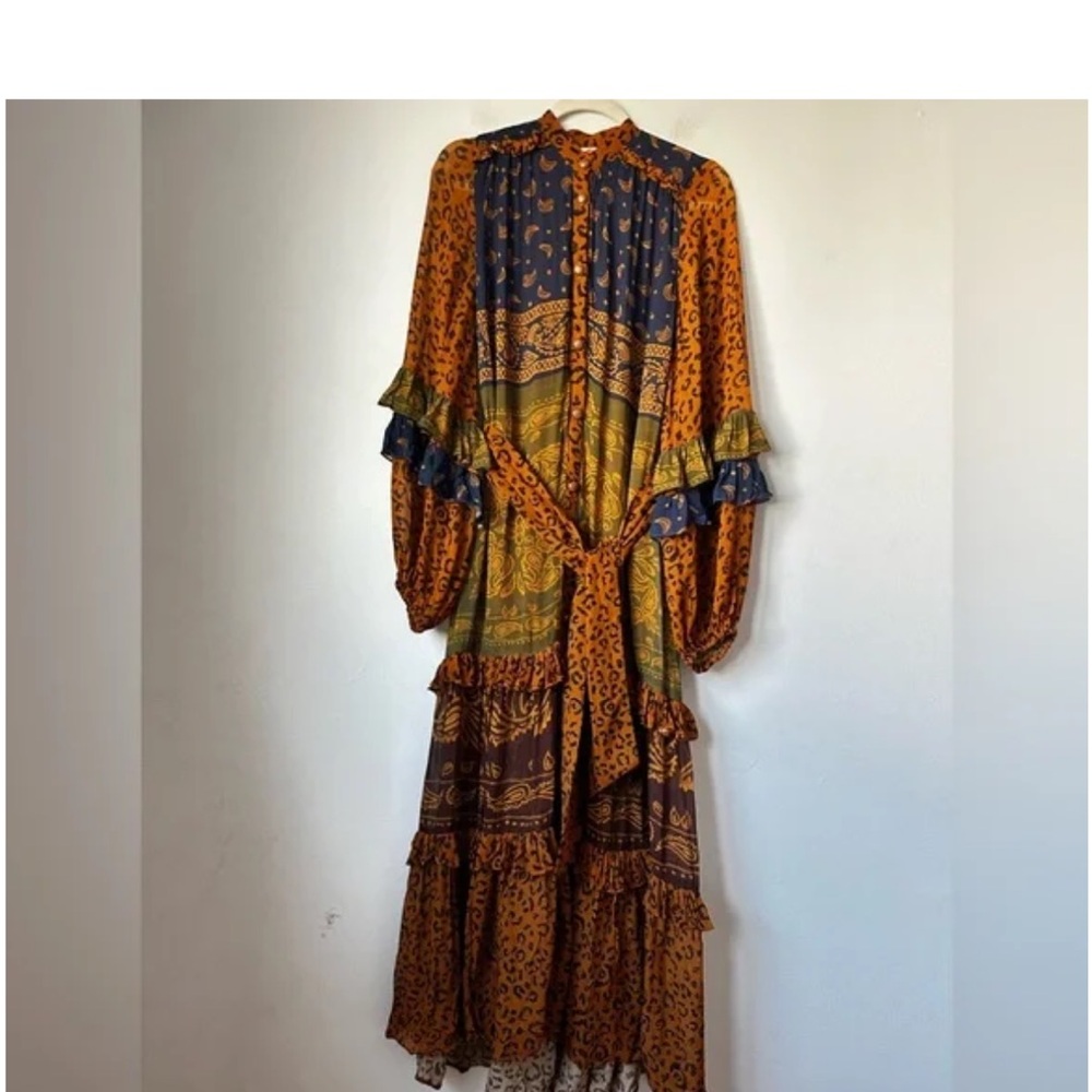 FARM Rio Multicolor Patchwork Maxi Dress - Mustard, Navy, Olive - Picture 10 of 13